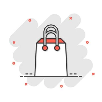 Shopping bag icon in comic style. Handbag cartoon sign vector illustration on Illustrazione stock