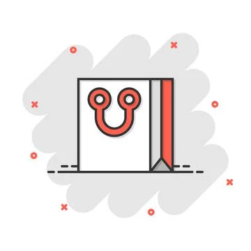 Shopping bag icon in comic style. Handbag cartoon sign vector illustration on 스톡 일러스트