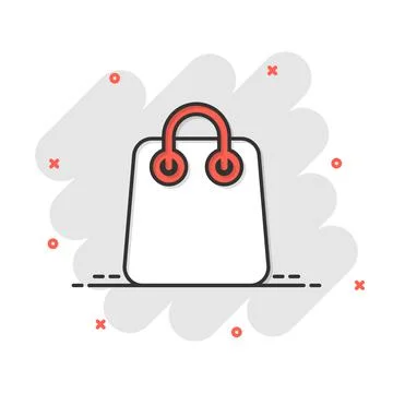 Shopping bag icon in comic style. Handbag cartoon sign vector illustration on Illustrazione stock