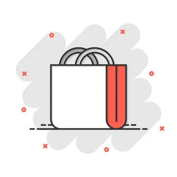 Shopping bag icon in comic style. Handbag cartoon sign vector illustration on 스톡 일러스트