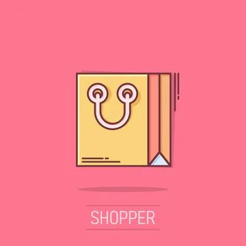 Shopping bag icon in comic style. Handbag cartoon sign vector illustration .. Illustrazione stock