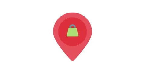 Shopping bag icon inside a map pin, symbolizing retail locations or shoppin.. Stock Footage 332988421