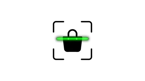 Shopping bag icon scanning in camera viewfinder with glowing effect motion. Stock Footage 346498681