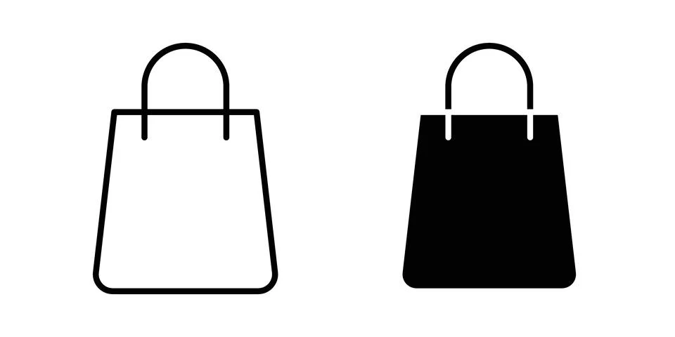 Shopping bag icon solid, line, and editable vector set. Stock Illustration