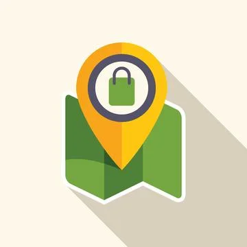 Shopping bag inside gps map pointer over folded map Stock Illustration