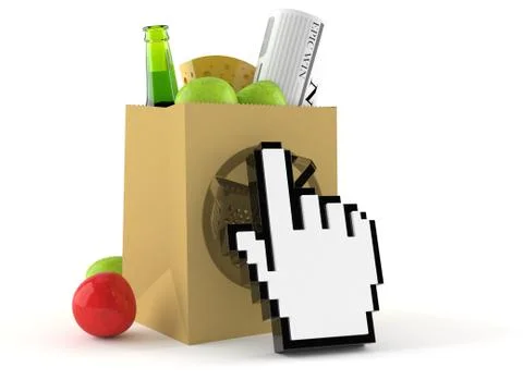 Shopping bag with internet cursor Stock Illustration