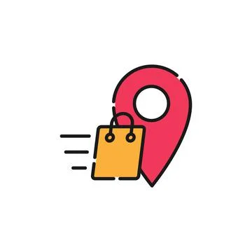 Shopping Bag with Location icon Vector Design. Shopping Bag icon with Locatio Stock Illustration