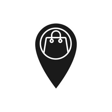Shopping Bag with Location icon Vector Design. Shopping Bag icon with Locatio Stock Illustration