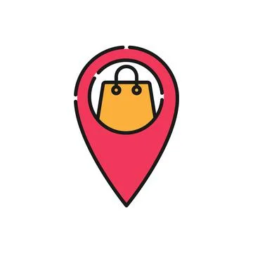 Shopping Bag with Location icon Vector Design. Shopping Bag icon with Locatio Stock Illustration