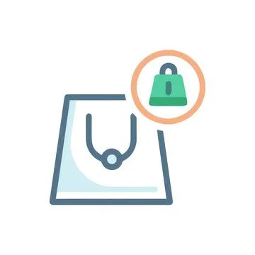 Shopping bag with padlock icon for security and safety Stock Illustration