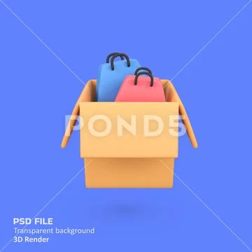 Shopping bag in parcel box isolated 3d render icon illustration PSD Template