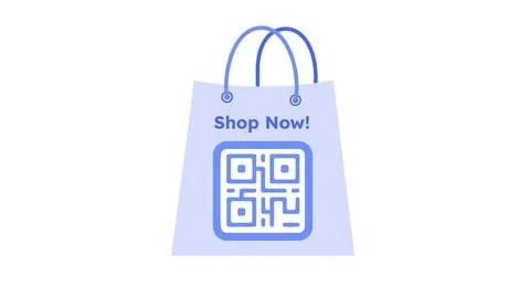 Shopping bag with QR code and shop now text vector illustration. イラスト素材