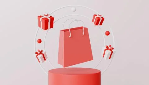Shopping bag with Red gift box and shopping bag flying Stock Illustration
