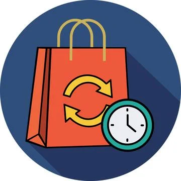 Shopping bag with return arrow and clock Stock Illustration