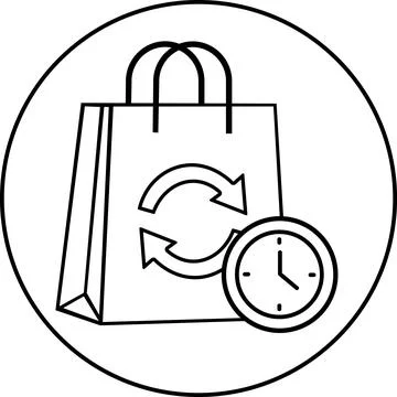 Shopping bag with return arrow and clock Stock Illustration