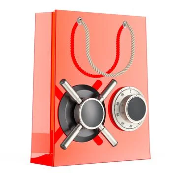 Shopping bag with safe combination lock and metal handle safe, 3D rendering Stock Illustration
