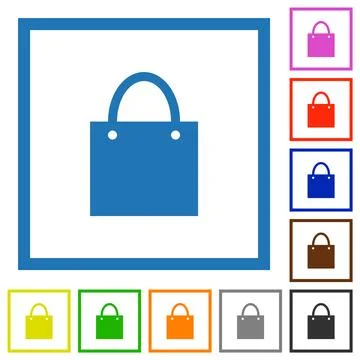 Shopping bag solid flat framed icons Illustrazione stock