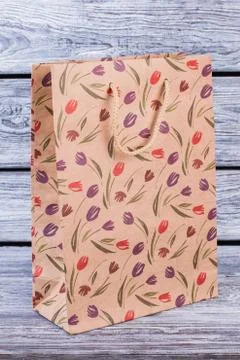 Shopping bag with spring flowers pattern. Stock Photos