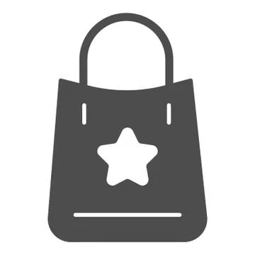 Shopping bag with a star solid icon. Shopping package with star tag vector Stock Illustration