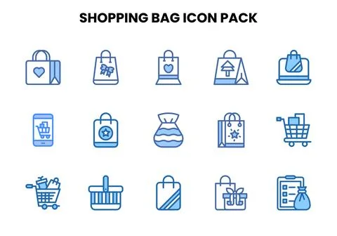 Shopping Bag Two Colour Vector Icons Pack Stock Illustration