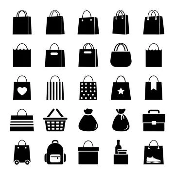 Shopping Bag Vector Icon Set Retail Paper Bag Gift Stock Illustration
