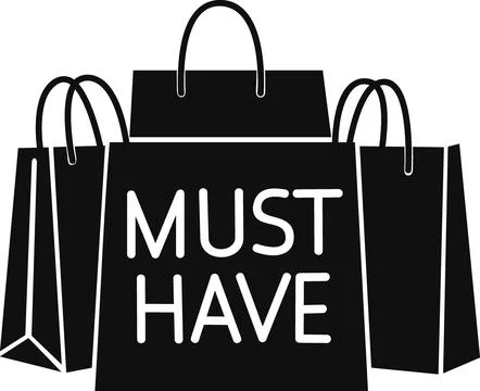 Shopping bags stack with must have text icon 库存插图