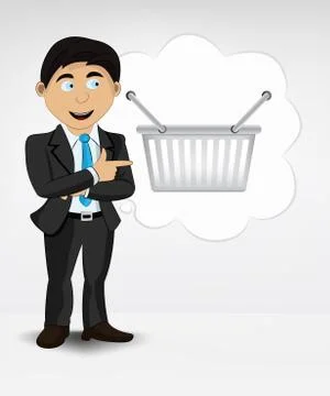 Shopping basket in bubble idea concept of man in suit vector illustration Illustrazione stock