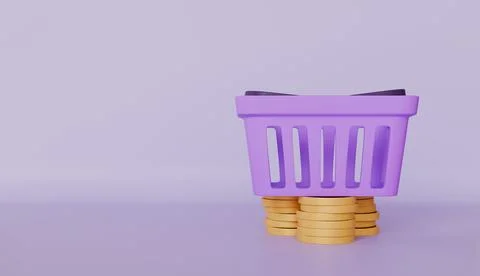 Shopping basket with coin stack, financial for online shopping and cash Stock Illustration