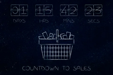 Shopping basket with countdown timer to sale event イラスト素材