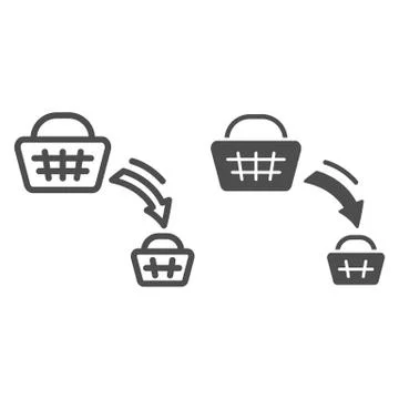Shopping basket decrease line and solid icon, economic sanctions concept 库存插图