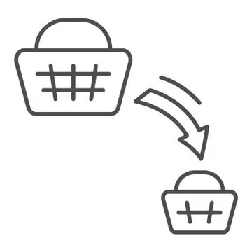 Shopping basket decrease thin line icon, economic sanctions concept, decline in 库存插图
