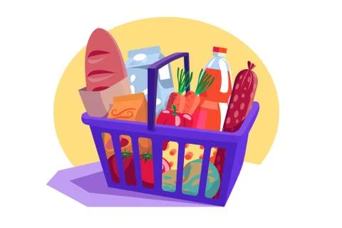 Shopping basket full of fresh groceries Stock Illustration
