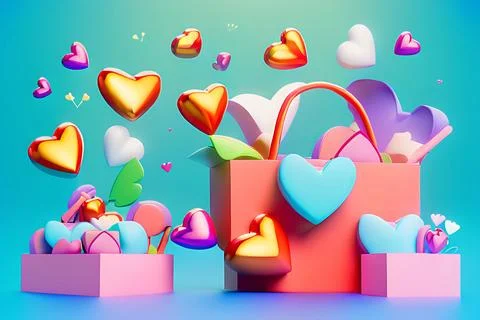 Shopping Basket with Hearts on diffrent background. Valentine's Day, Mother.. Stock Illustration