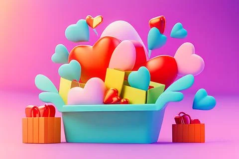 Shopping Basket with Hearts on diffrent background. Valentine's Day, Mother.. Stock Illustration