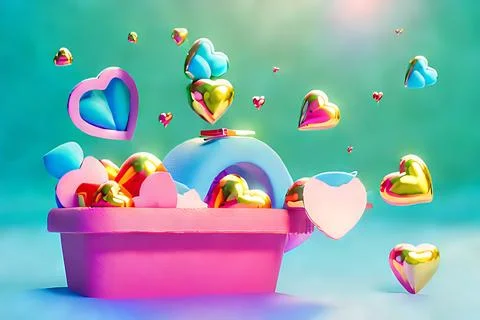 Shopping Basket with Hearts on diffrent background. Valentine's Day, Mother.. Stock Illustration