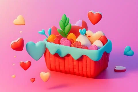 Shopping Basket with Hearts on diffrent background. Valentine's Day, Mother.. Stock Illustration