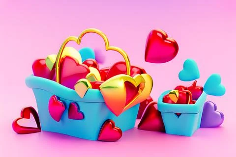 Shopping Basket with Hearts on diffrent background. Valentine's Day, Mother.. Stock Illustration