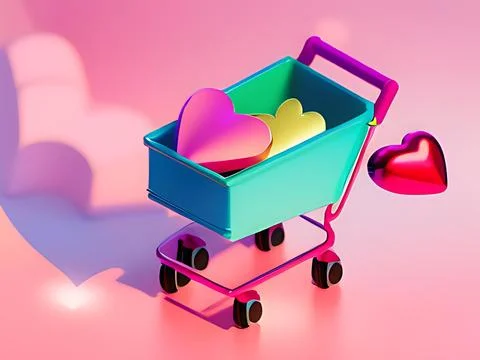 Shopping Basket with Hearts on diffrent background. Valentine's Day, Mother.. Stock Illustration