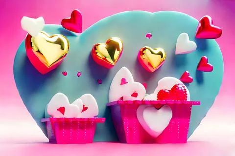 Shopping Basket with Hearts on diffrent background. Valentine's Day, Mother.. Stock Illustration