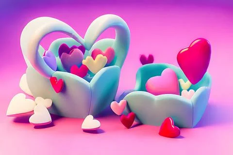 Shopping Basket with Hearts on diffrent background. Valentine's Day, Mother.. Stock Illustration