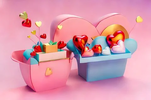 Shopping Basket with Hearts on diffrent background. Valentine's Day, Mother.. Stock Illustration