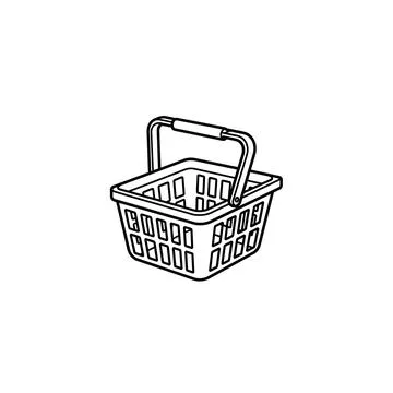 Shopping basket icon with handle - vector outline Stock Illustration