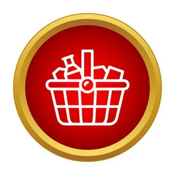 Shopping basket icon with items on red button Stock Illustration