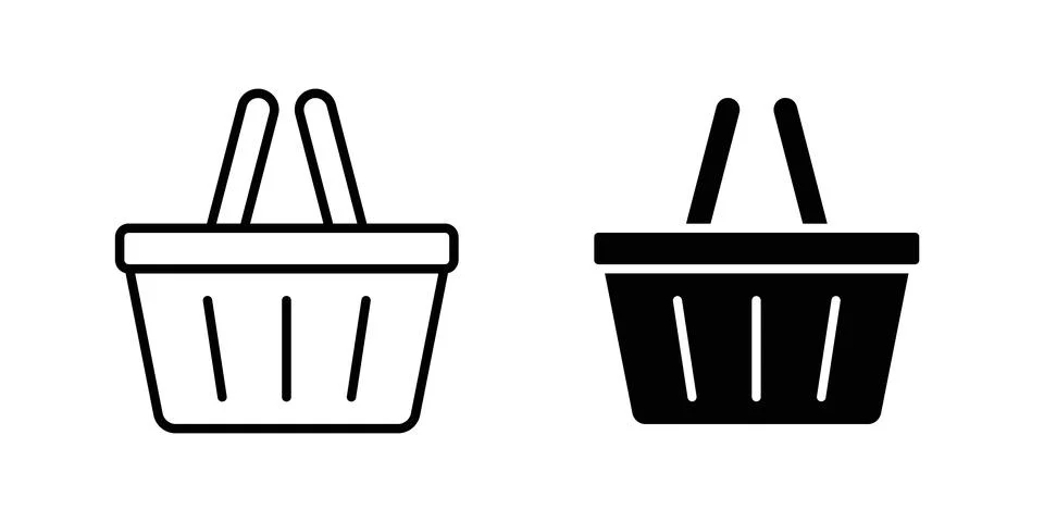 Shopping basket icon solid, line, and editable vector set. Stock Illustration