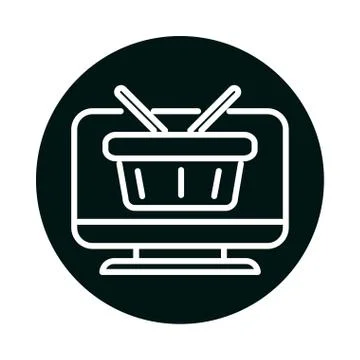 Shopping basket inside computer block and line style icon vector design Stock Illustration