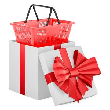 Shopping basket inside gift box, 3D rendering Illustrazione stock