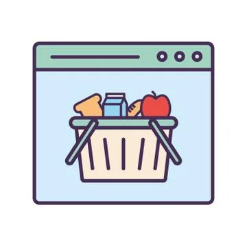 Shopping basket inside website line and fill style icon vector design Illustrazione stock