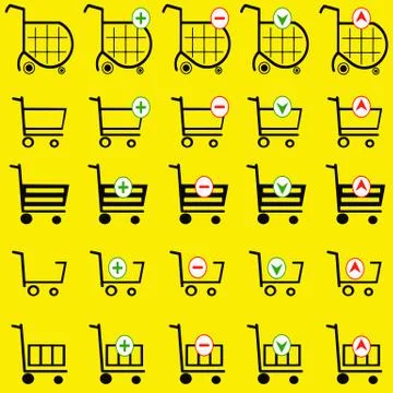 Shopping basket set vector on yellow background Stock Illustration