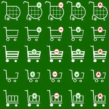 Shopping basket vector set with green background Stock Illustration