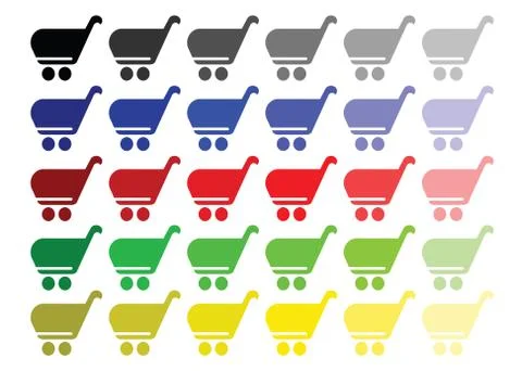 Shopping basket vector set in multiple colors Illustrazione stock